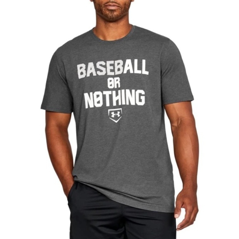 Under Armour Baseball or Nothing T-Shirt Heatgear Gray Tee Loose Fit Men’s Sz XL